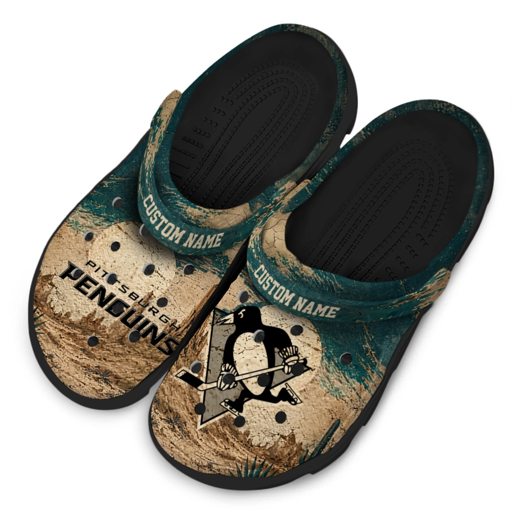 pittsburgh-penguins-clog-personalized-cracked-landscape-fir-green-beige-latest-model.webp