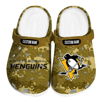 Pittsburgh Penguins Clogs - Personalized Digital Camo Yellow