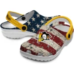 pittsburgh-penguins-clog-personalized-distressed-stripes-yellow-red-blue-best-selling.webp