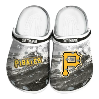 Pittsburgh Pirates Clogs - Customized Wave Swirl Black White