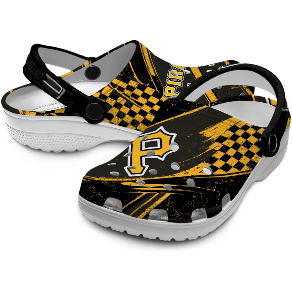 Pittsburgh Pirates Clogs - Customized Checkered Streaks Black 3