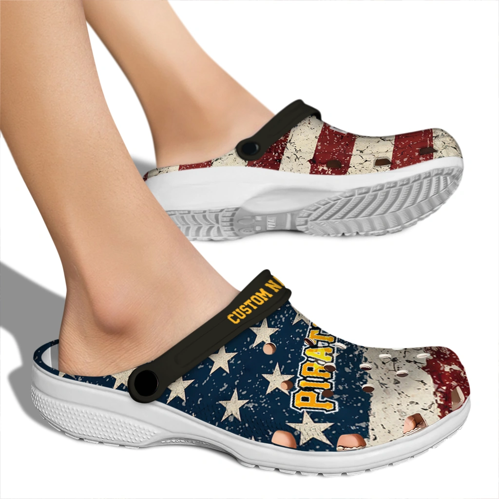 pittsburgh-pirates-clog-personalized-distressed-stripes-black-red-blue-fashion-forward.webp
