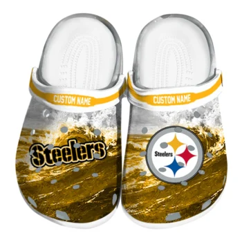 Pittsburgh Steelers Clogs - Custom Wave Swirl Gold White
