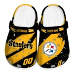 Pittsburgh Steelers Clogs - Custom Checkered Streaks Gold Black 1 Pittsburgh Steelers Clogs – Custom Checkered Streaks Gold Black 1