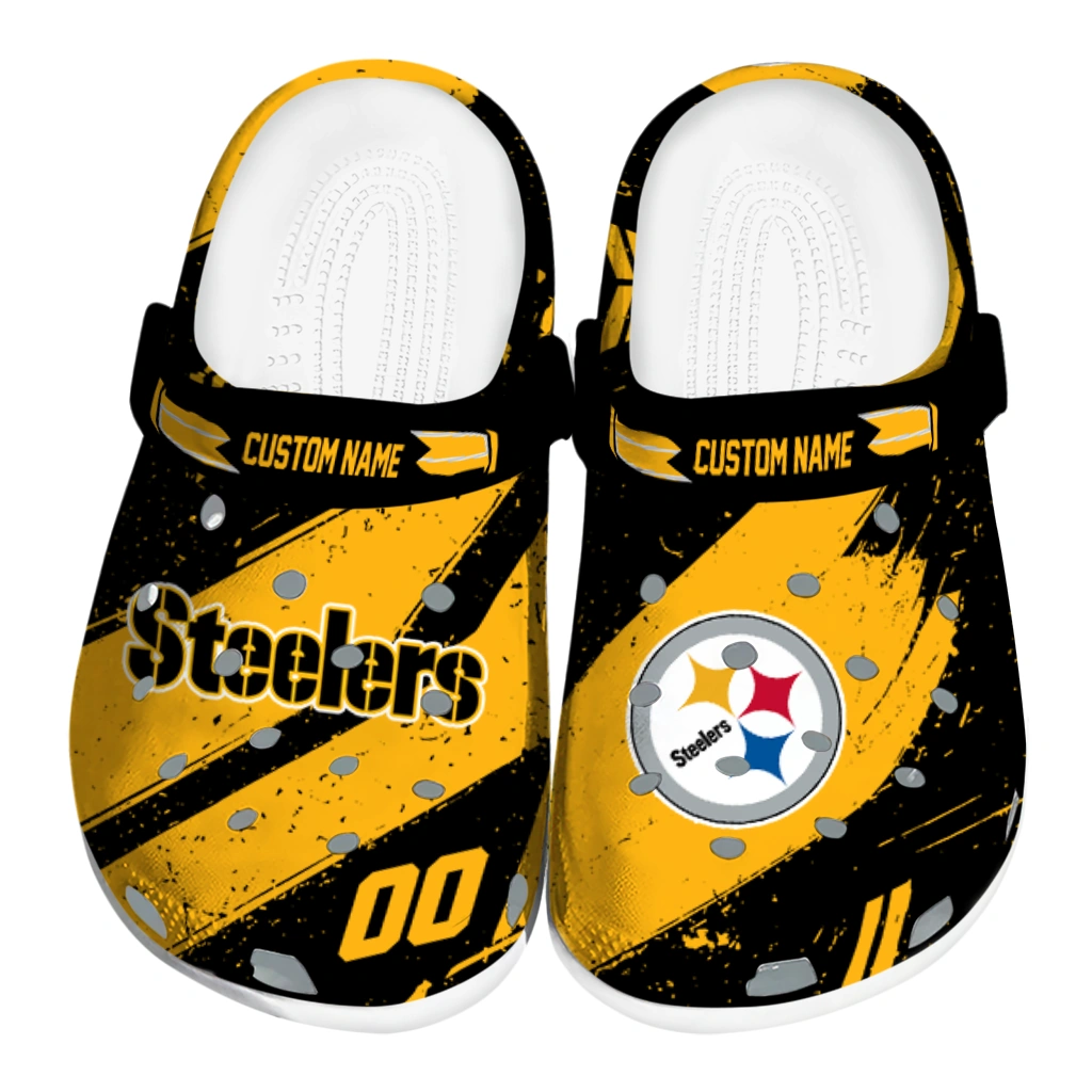Pittsburgh Steelers Clogs - Custom Checkered Streaks Gold Black 1 pittsburgh steelers clog customized checkered streaks gold black best selling