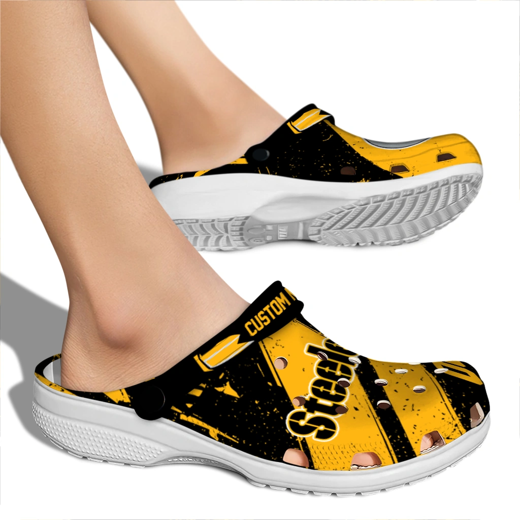 Pittsburgh Steelers Clogs - Custom Checkered Streaks Gold Black 2