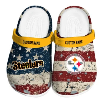 Pittsburgh Steelers Clogs - Customized Distressed Stripes Gold Red Blue
