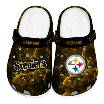 Pittsburgh Steelers Clogs - Personalized Cracked Energy Gold Black