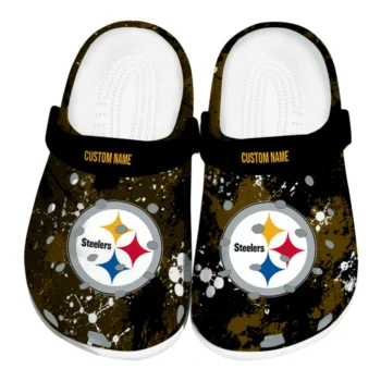 Pittsburgh Steelers Clogs - Personalized Splatter Splash Gold Black