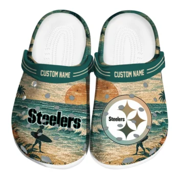 Pittsburgh Steelers Clogs - Personalized Wave Scene Fir Green