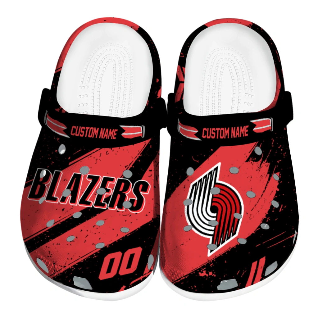 Portland Trail Blazers Clogs - Customized Circuit Geometry Red Black 1 portland trail blazers clog customized checkered streaks red black best selling 1