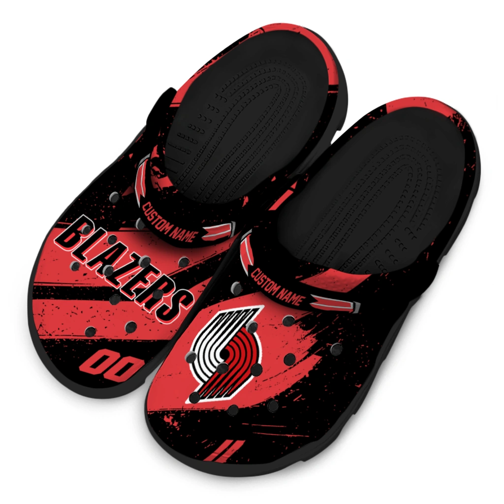 Portland Trail Blazers Clogs - Customized Circuit Geometry Red Black 4