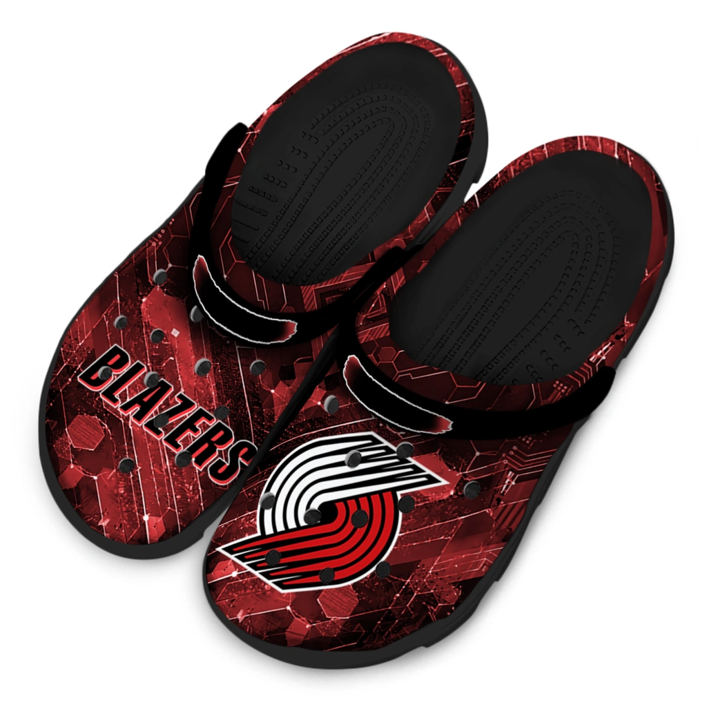 portland-trail-blazers-clog-customized-circuit-geometry-red-black-latest-model.webp