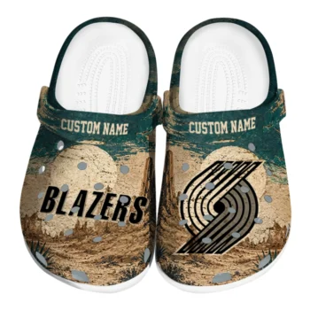 Portland Trail Blazers Clogs - Customized Cracked Landscape Fir Green Beige