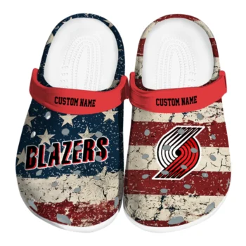 Portland Trail Blazers Clogs - Customized Distressed Stripes Red Blue