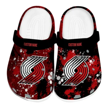 Portland Trail Blazers Clogs - Personalized Splatter Splash Red Black