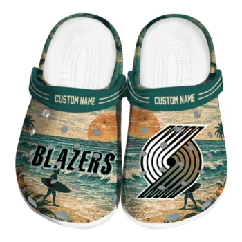 Portland Trail Blazers Clogs - Personalized Wave Scene Fir Green