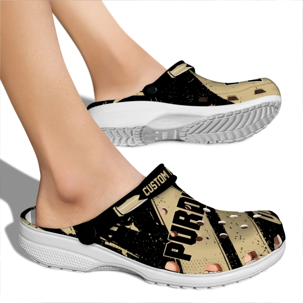 Purdue Boilermakers Clogs - Custom Checkered Streaks Gold Black 2