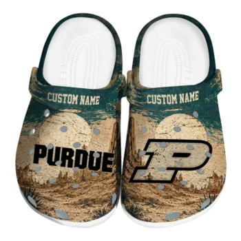 Purdue Boilermakers Clogs - Customized Cracked Landscape Fir Green Beige