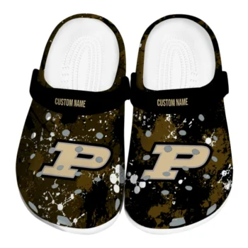 Purdue Boilermakers Clogs - Personalized Splatter Splash Gold Black