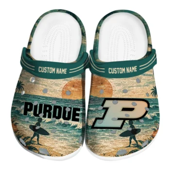 Purdue Boilermakers Clogs - Personalized Wave Scene Fir Green