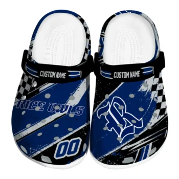 Rice Owls Clogs - Custom Checkered Streaks Navy Blue Black