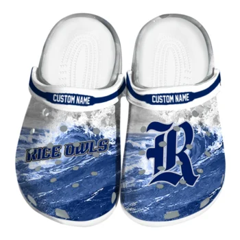 Rice Owls Clogs - Custom Wave Swirl Navy Blue White