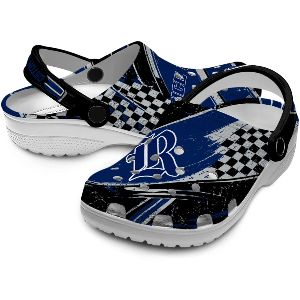 Rice Owls Clogs - Custom Checkered Streaks Navy Blue Black 3