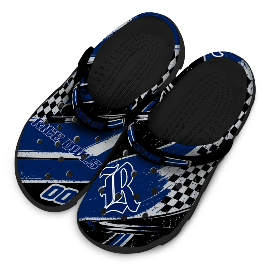 Rice Owls Clogs - Custom Checkered Streaks Navy Blue Black 4