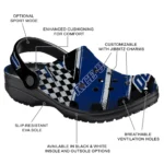 Rice Owls Clogs – Custom Checkered Streaks Navy Blue Black 1