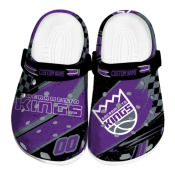 Sacramento Kings Clogs - Customized Checkered Streaks Purple Black