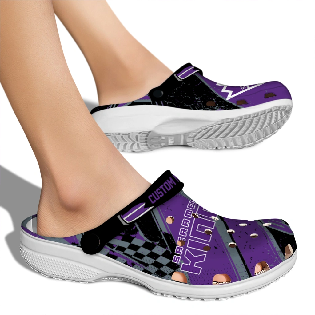 Sacramento Kings Clogs - Customized Checkered Streaks Purple Black 2