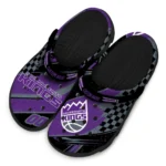 Sacramento Kings Clogs – Customized Checkered Streaks Purple Black 1
