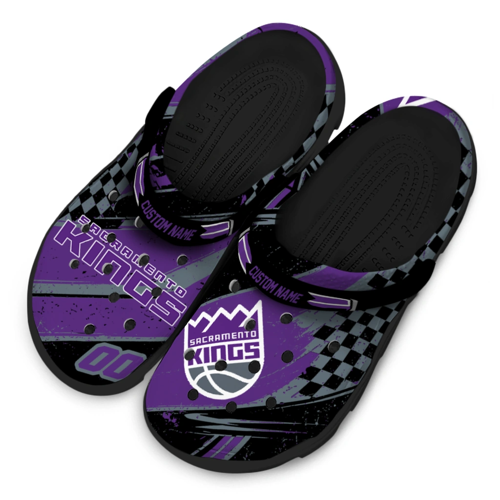 Sacramento Kings Clogs - Customized Checkered Streaks Purple Black 4