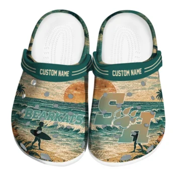 Sam Houston Bearkats Clogs - Custom Wave Scene Fir Green