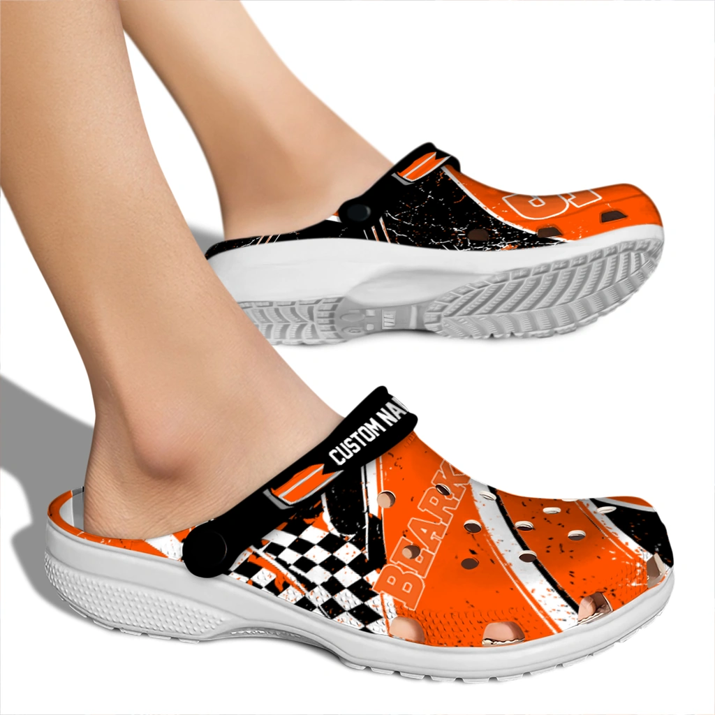 sam-houston-bearkats-clog-customized-checkered-streaks-orange-black-fashion-forward.webp