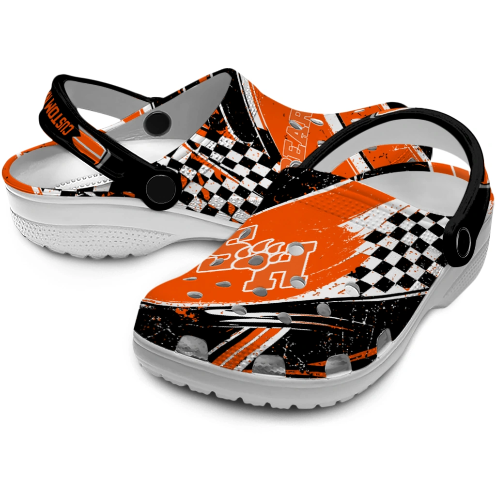 Sam Houston Bearkats Clogs - Personalized Circuit Geometry Orange Black 3