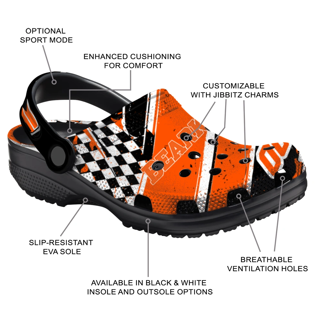 Sam Houston Bearkats Clogs - Personalized Circuit Geometry Orange Black 5