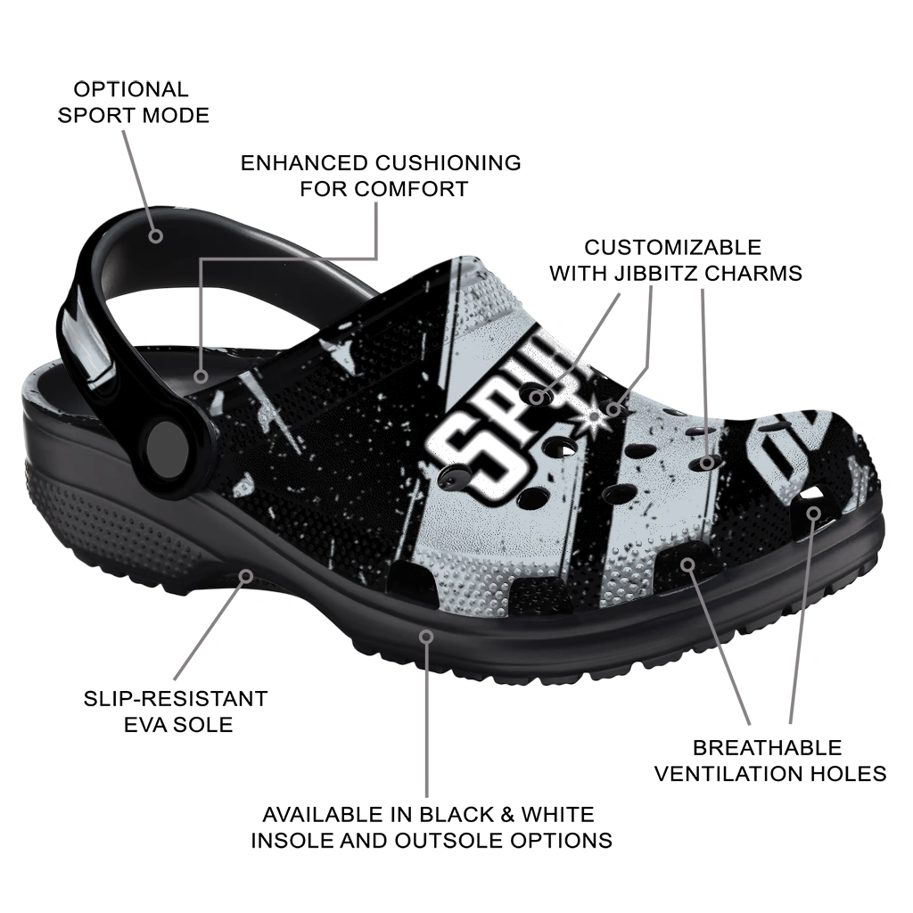 San Antonio Spurs Clogs - Custom Circuit Geometry Silver Black 5
