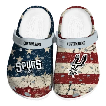 San Antonio Spurs Clogs - Custom Distressed Stripes Silver Red Blue