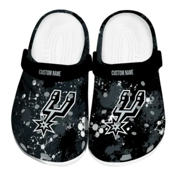 San Antonio Spurs Clogs - Customized Splatter Splash Silver Black