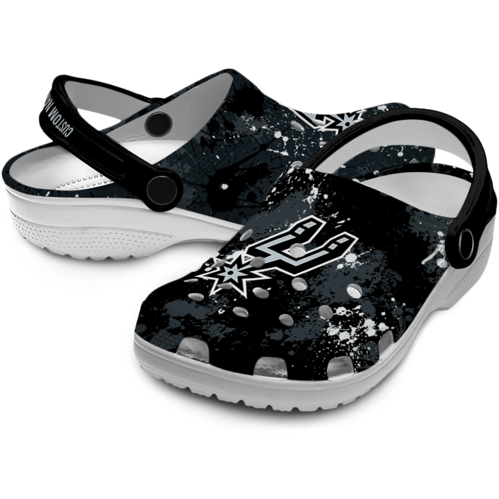 san-antonio-spurs-clog-customized-splatter-splash-silver-black-high-quality.webp