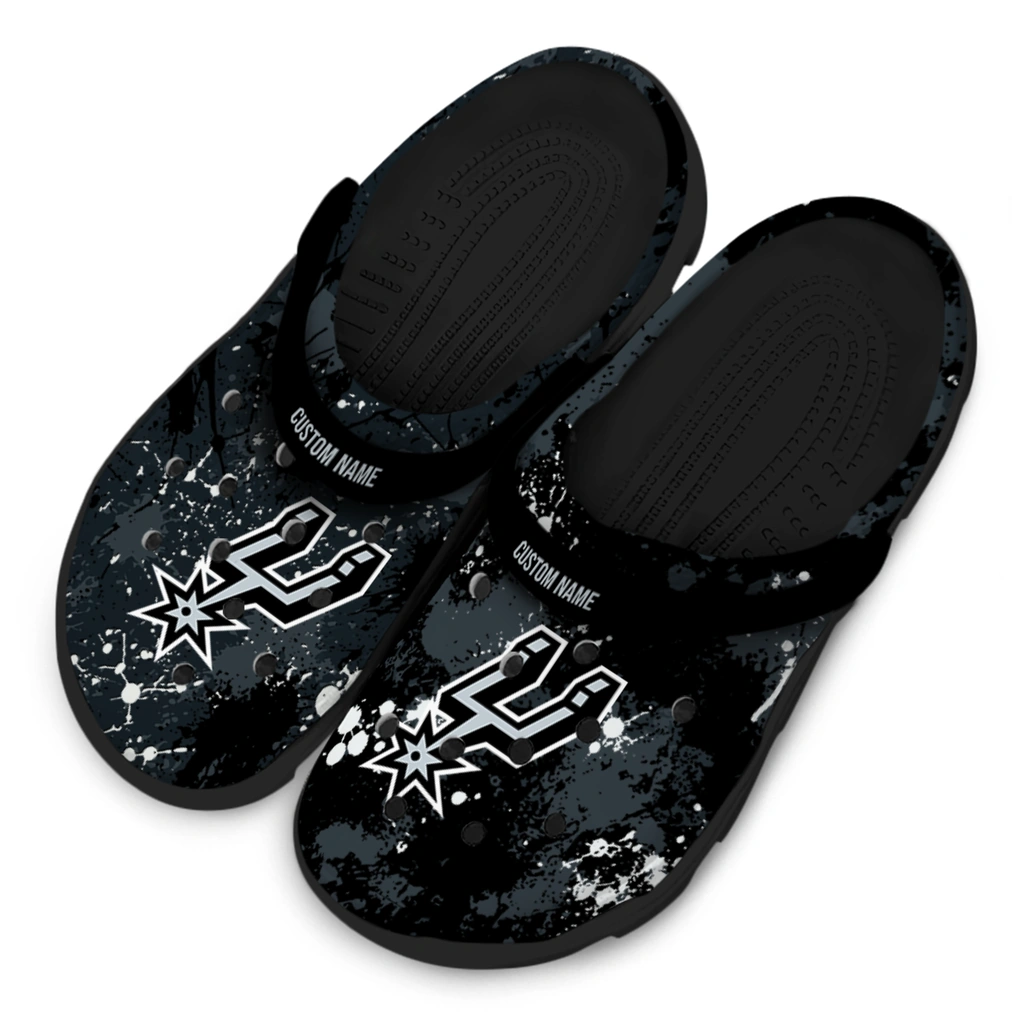 san-antonio-spurs-clog-customized-splatter-splash-silver-black-latest-model.webp