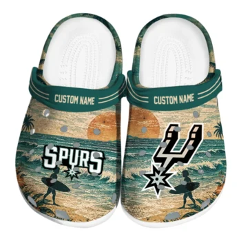 San Antonio Spurs Clogs - Customized Wave Scene Fir Green
