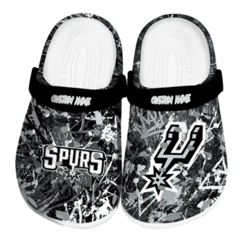 San Antonio Spurs Clogs - Personalized Graffiti Burst Silver Black