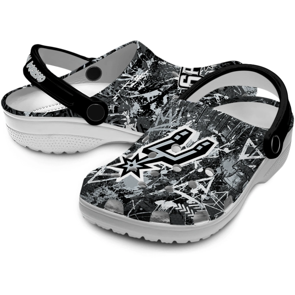 san-antonio-spurs-clog-personalized-graffiti-burst-silver-black-high-quality.webp