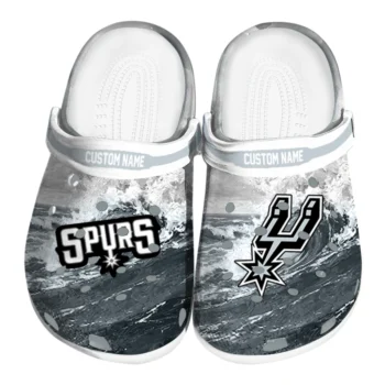 San Antonio Spurs Clogs - Personalized Wave Swirl Silver White