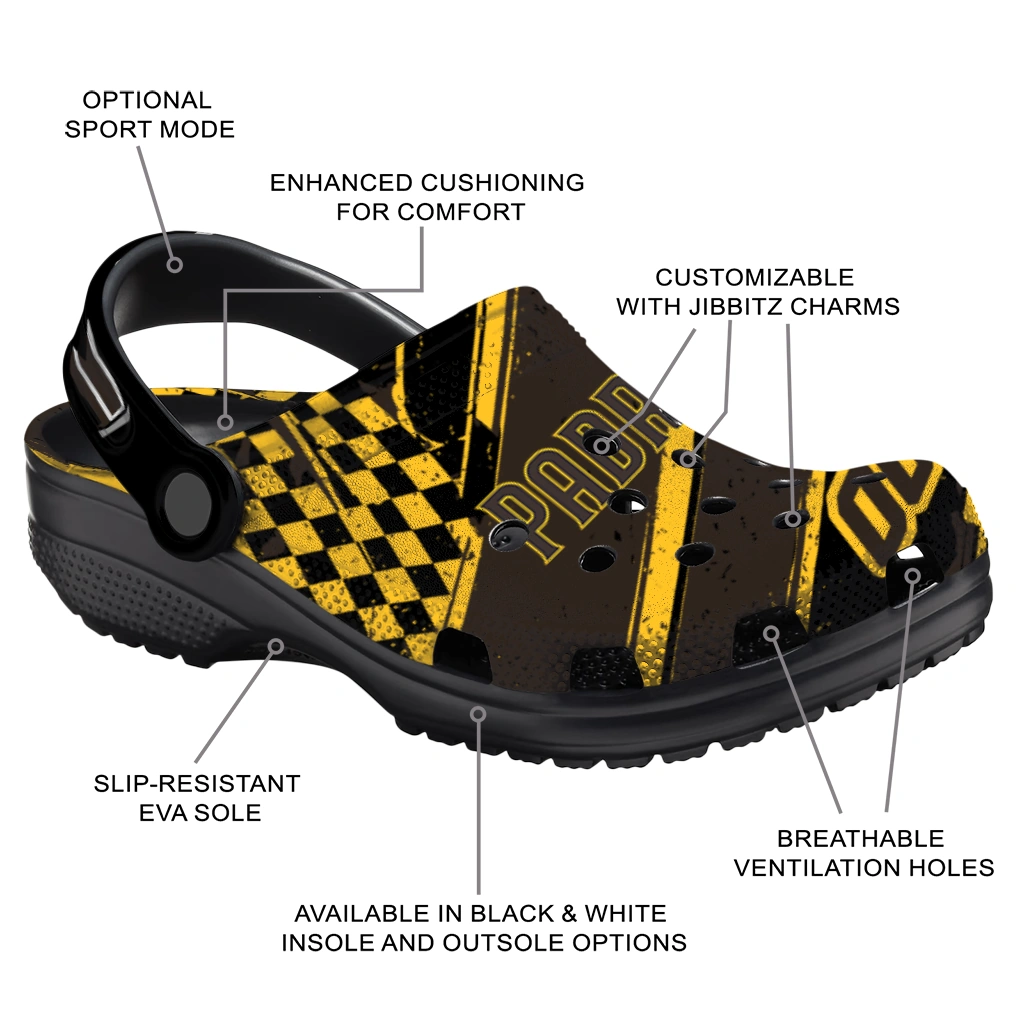 San Diego Padres Clogs - Personalized Checkered Streaks Brown Black 5