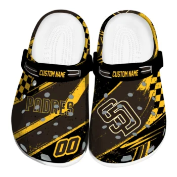 San Diego Padres Clogs - Personalized Checkered Streaks Brown Black