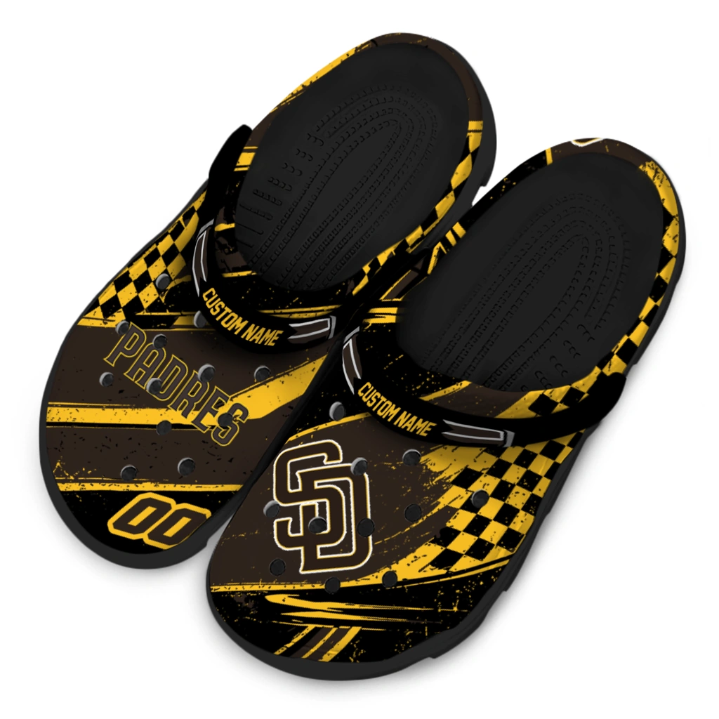 san-diego-padres-clog-personalized-checkered-streaks-brown-black-latest-model.webp